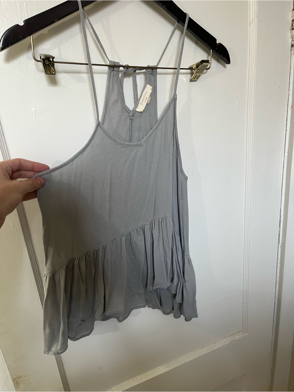 Grade & Gather Asymmetric Peplum Babydoll Cami Tank Top Grey Large EUC